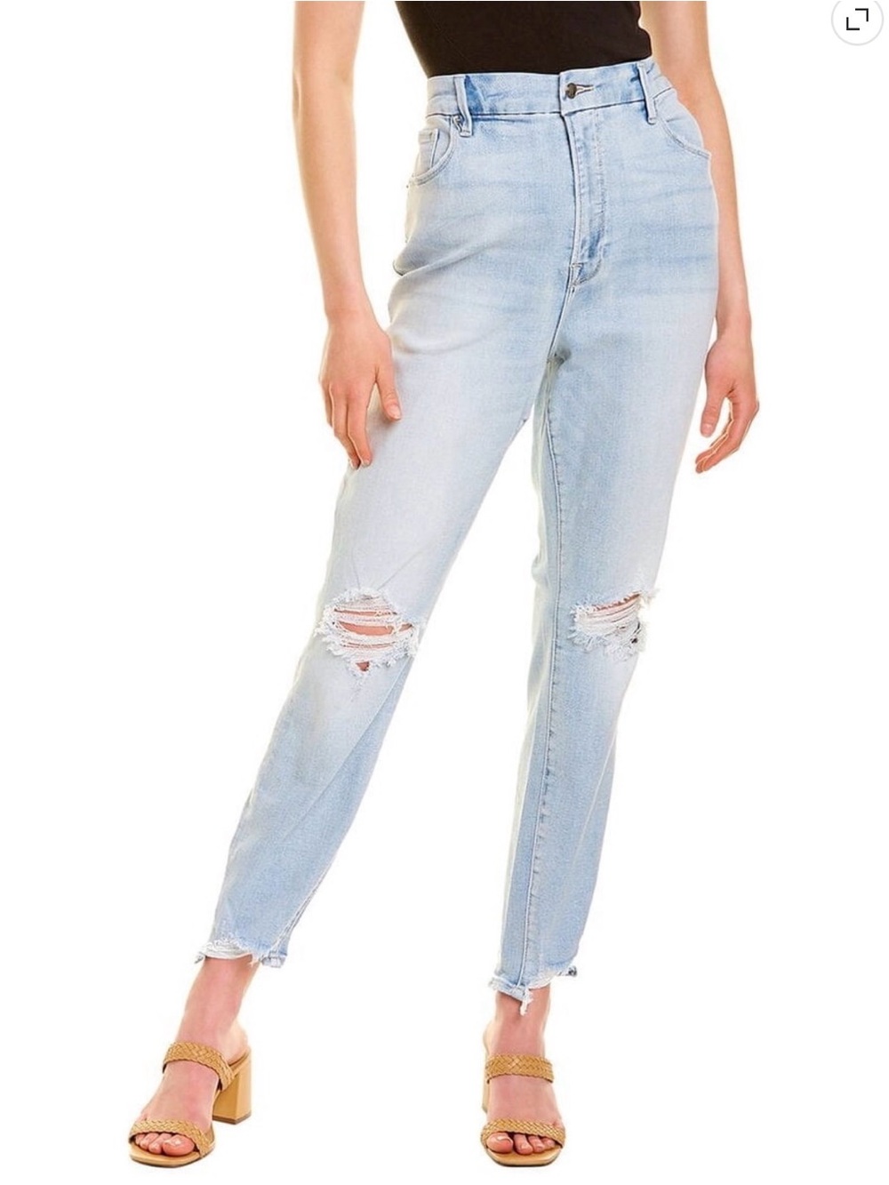 Good American Good Icon Straight Leg Distressed Jeans Light Wash 10/30